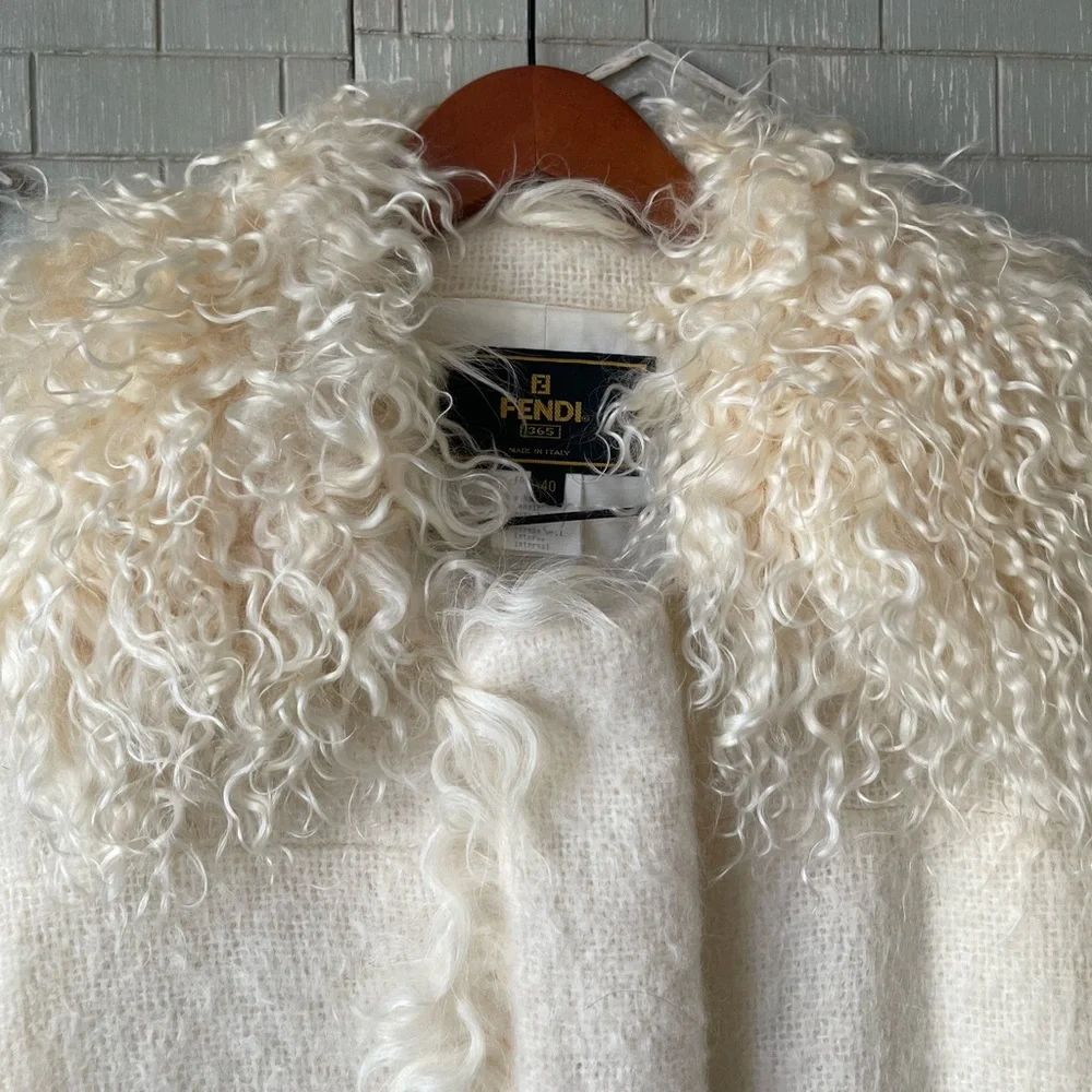 Fendi Women’s Vintage 1990’s Cream Mohair Coat with Kiddassia Collar & Trim - Picture 3 of 16